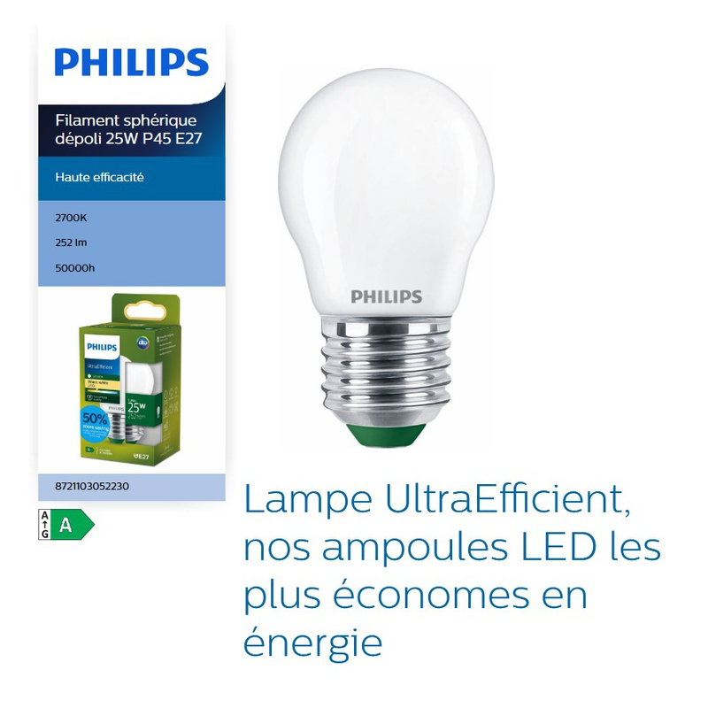 Ampoule LED CLA P45 Dépoli E27 2700°K 1,2W 252lm - Tecniba
