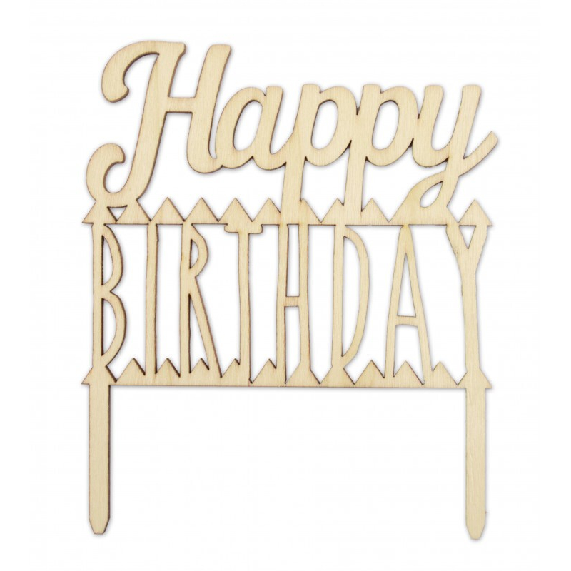 Décoration Gâteau Bois Happy Birthday - Or Brillant | Pour Anniversaire, Mariage, Fête