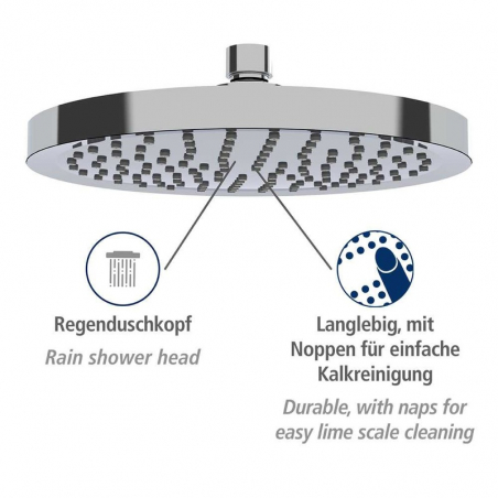 YUANNY Pommeau de douche de 260 mm de diamètre - Pommeau de douche effet pluie avec buses anti-calcaire - Douche de tête économe en eau - Grande tête encastrée ronde - Chromé